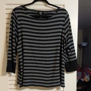 Jones New York Black and Gray Striped Long Sleeve Top